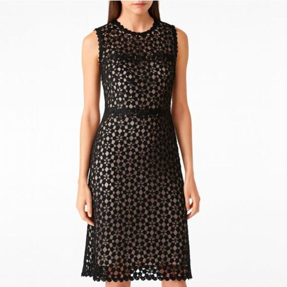 Elie Tahari ophelia navy blue lace overlay sleeveless midi dress